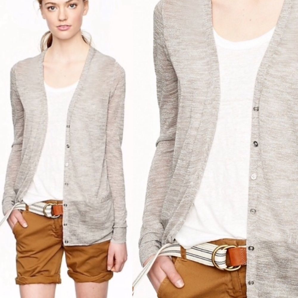 J.Crew Lightweight Space-Dye V-Neck Cardigan Sweater Metallic Gold XL NEW